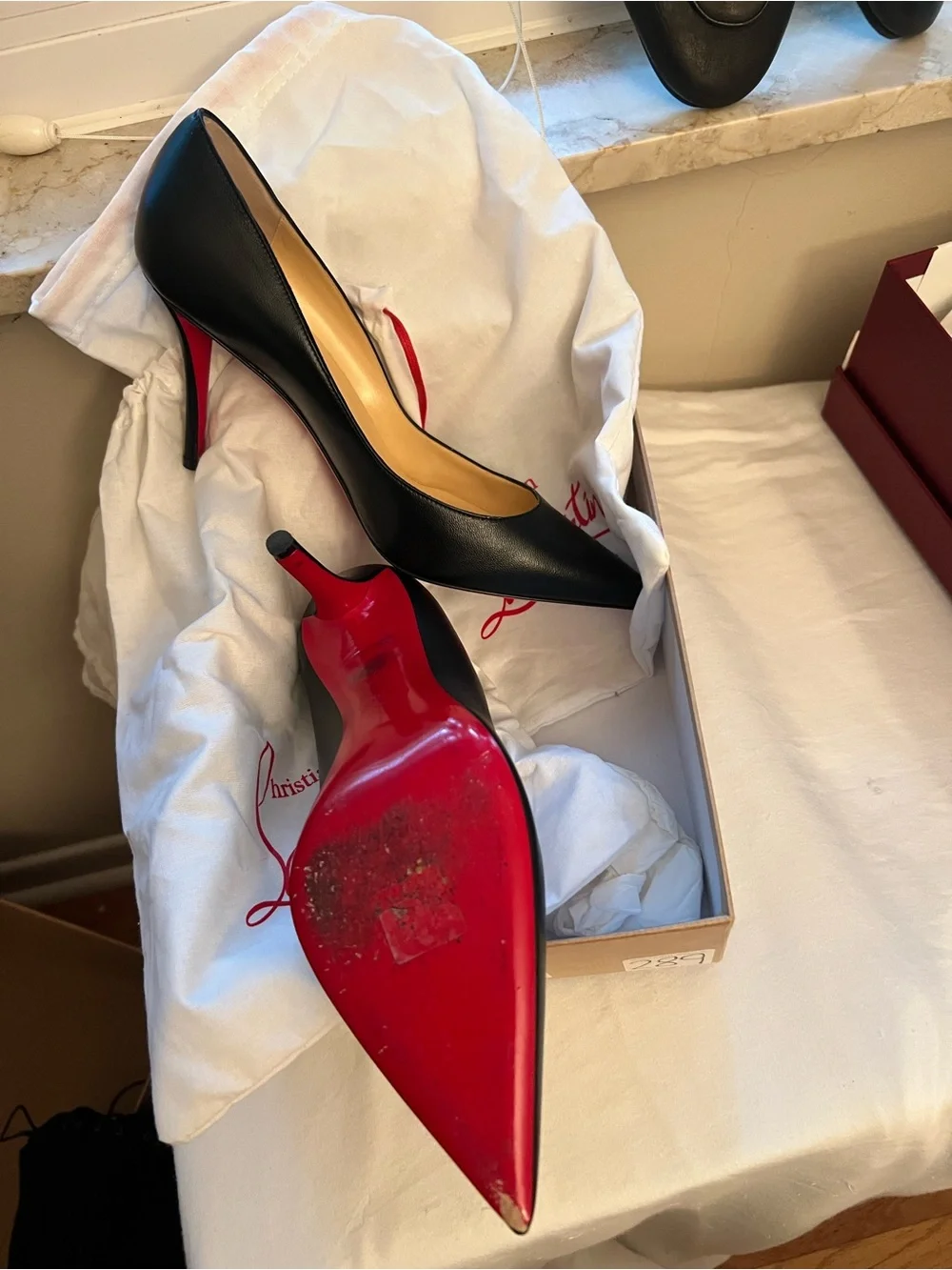 Christian Louboutin Black Leather Pumps with Red Soles
